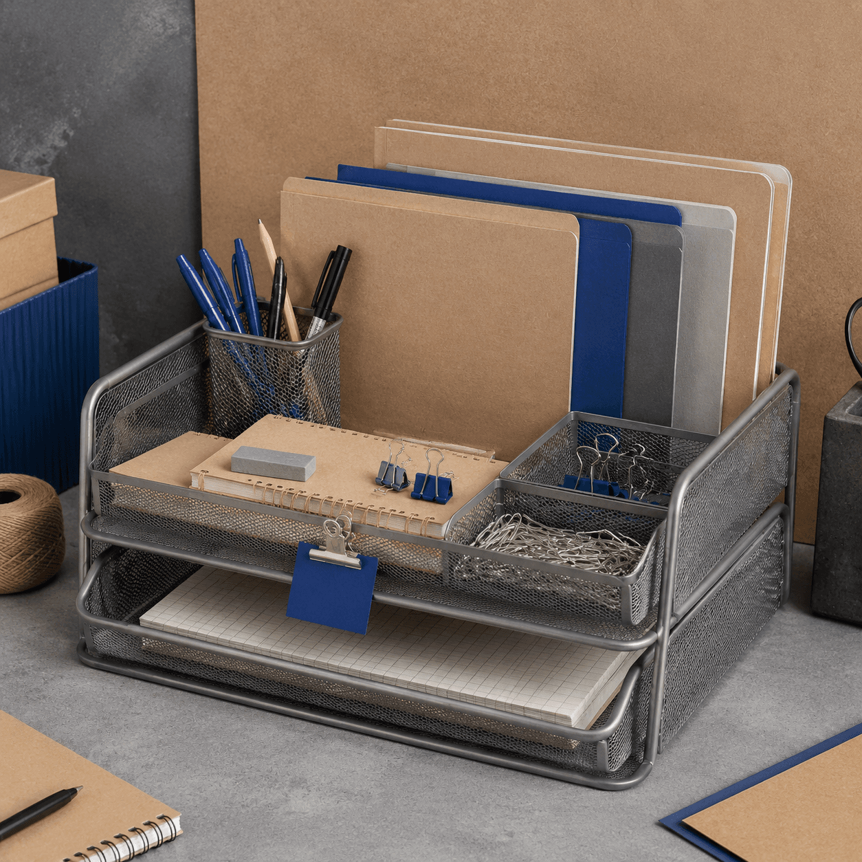 Steel Mesh Desktop Tray Set